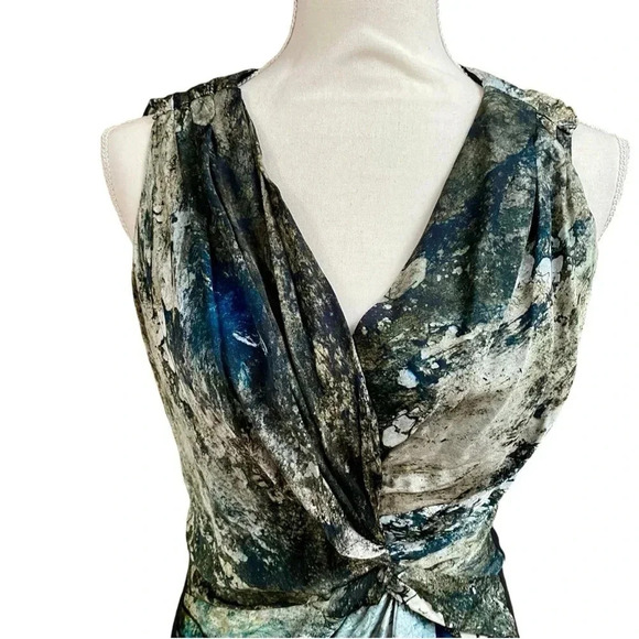 Helmut Lang Silk Granite Paint Splash Criss Cross Dress Size 2 Black Gray - Picture 2 of 15
